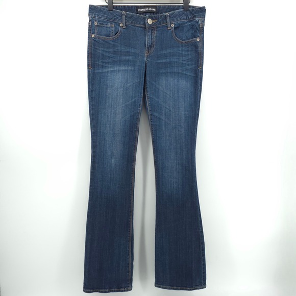 Express Denim - Express Stella Low Rise Bootcut Womens Jeans 8L Blue Dark Wash Denim Long Inseam
